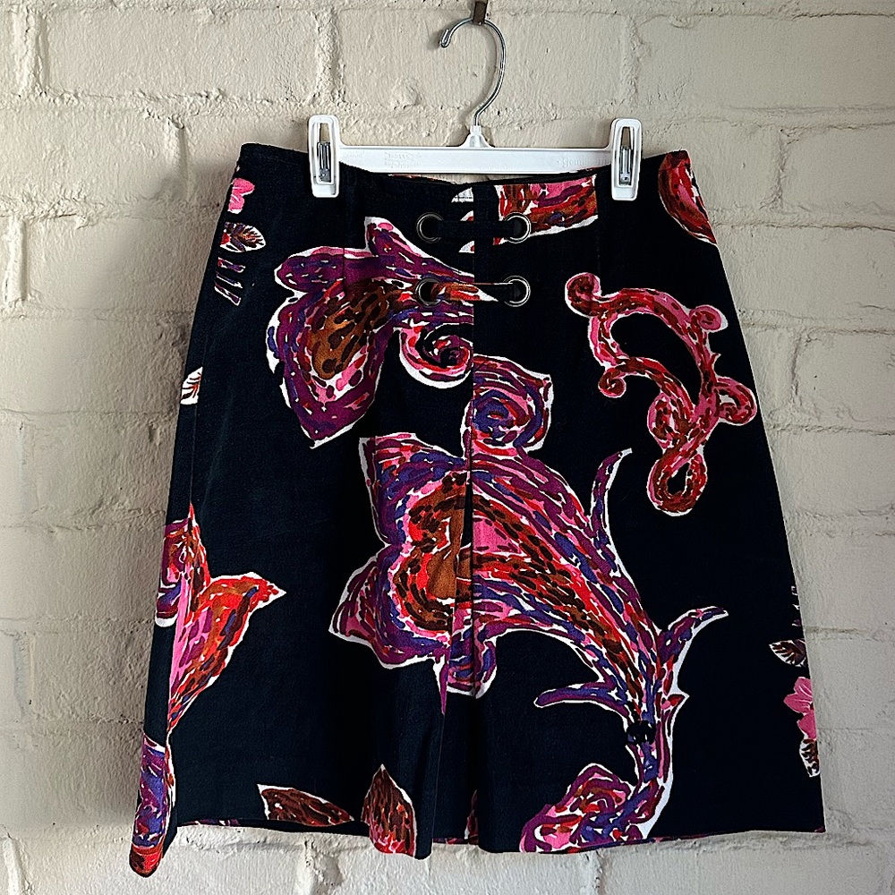 Etcetera size 4 velour black pink purple floral boho pattern boho skirt